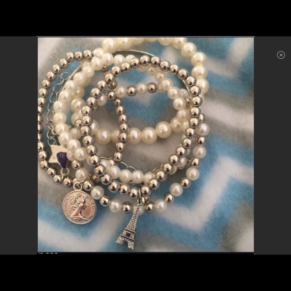 Eiffel Tower Pearl Multi Piece Charm Bracelet - Picture 3 of 5